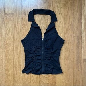 Collar ruched zip up halter top